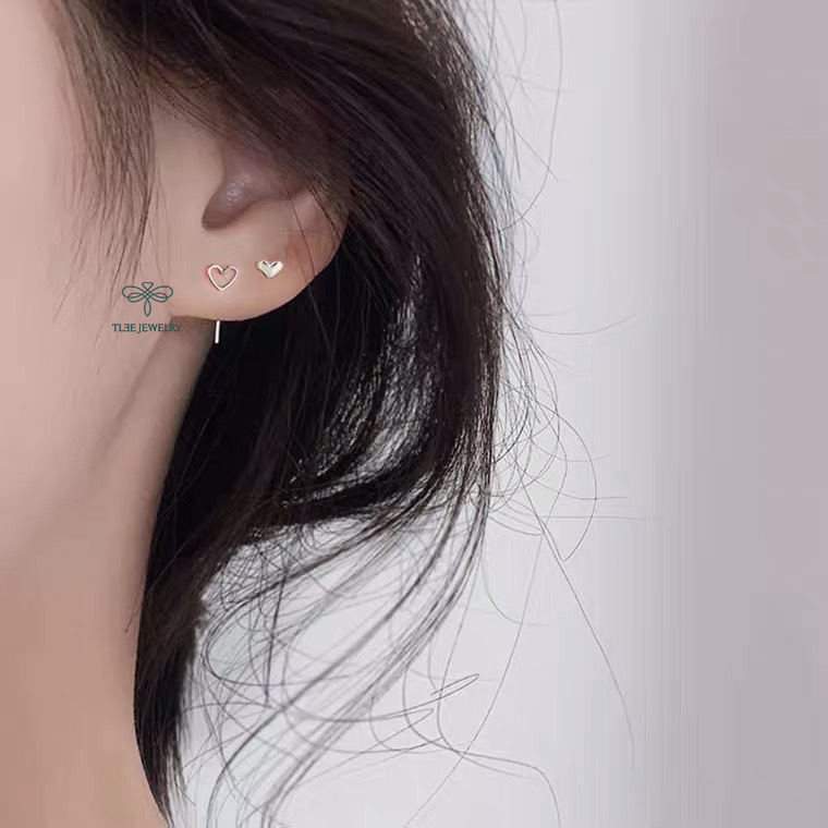 Khuyên tai bạc TLEE tim rỗng dáng cài basic TleeJewelry B0165