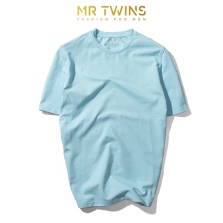Áo thun Nam cổ tròn xanh thiên thanh 100% Cotton thương hiệu Mr Twins thumbnail