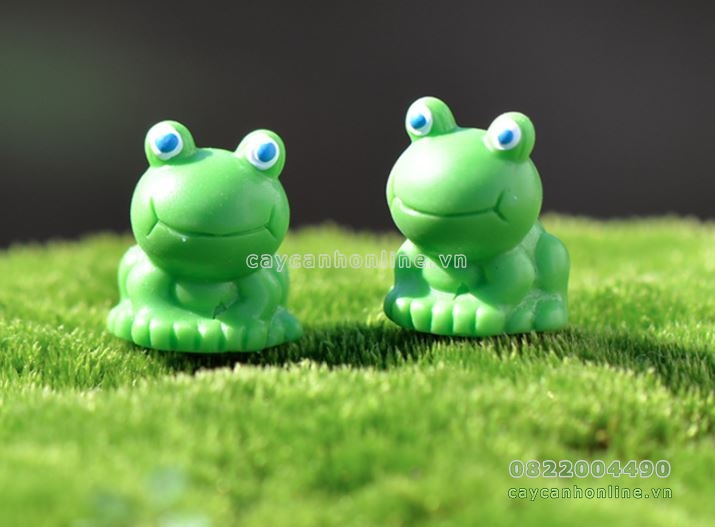 2 con Ếch xanh ngộ nghĩnh trang trí cây cảnh tiểu cảnh sân vườn hồ cá quà lưu niệm để bàn xinh xắn