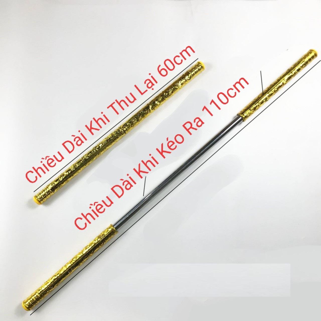 Gậy Như Ý Tôn Ngộ Không Trẻ Em Có Thể Kéo Dài Thu Ngắn, Có Đèn 2 Đầu Và Nút Bấm Gậy Bung Ra Cực Chất