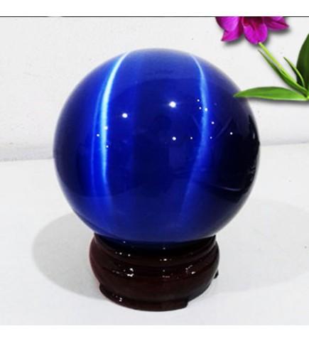 [HCM]QUẢ CẦU PHONG THỦY ĐÁ MẮT MÈO XANH DƯƠNG ĐƯỜNG KÍNH 6CM+ TẶNG KÈM CHÂN ĐẾ