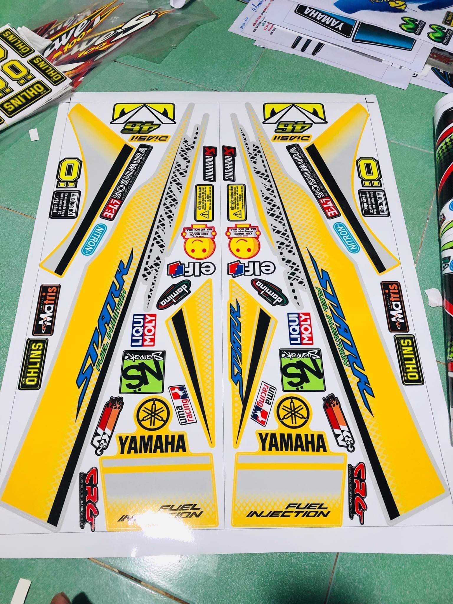 Tem rời sirius dán xe vàng bụng bạc.tem