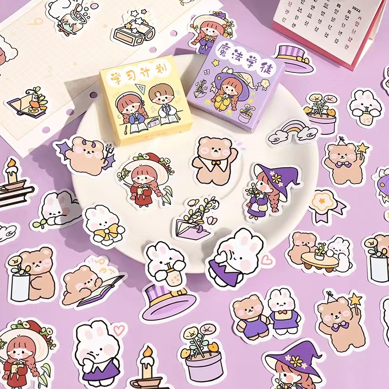Hình dán sticker gấu siêu siêu cute vẽ nhiều hình khác nhau trang trí sổ tay, máy tính,góc học tập - LUMBLEY
