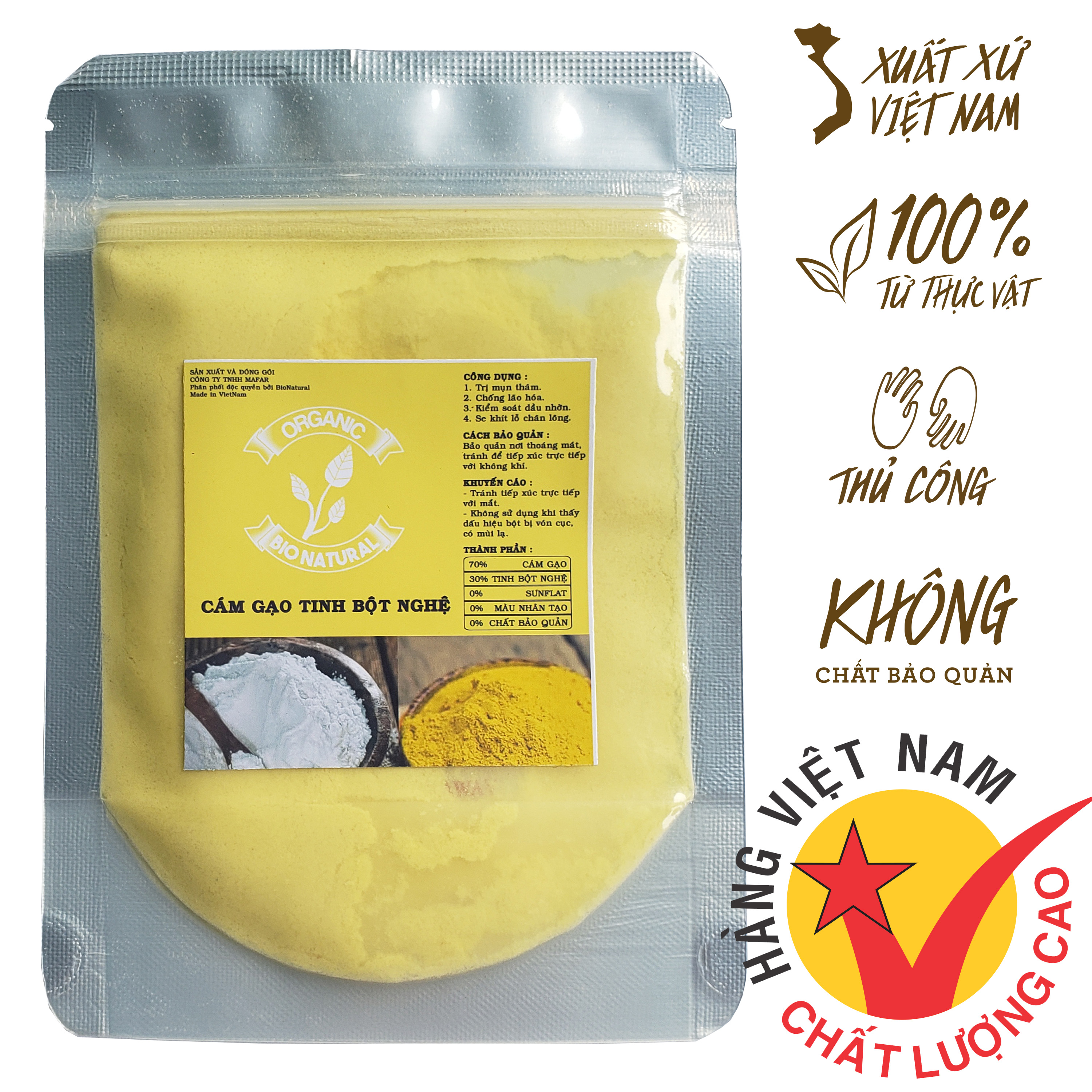 [HCM][BIONATURAL] Bột Đắp Mặt Nạ Cám Gạo Tinh Bột Nghệ Handmade 50gr