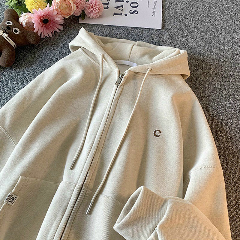 Áo khoác hoodie zip dây kéo chữ C vải nỉ lót bông form rộng unisex nam nữ Ulzzang chất dày dặn giá tốt - TP88