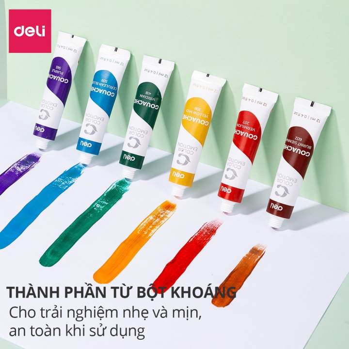 Màu nước Gouache dạng tuýp 12ml Deli - 5/12/24 màu - 1 hộp - EC11 - Hình ảnh 3