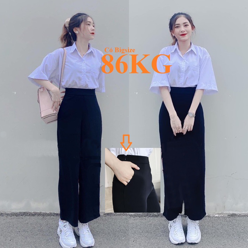 Dây Kéo Bên Sườn Quần Học Sinh Nữ Ống Rộng quần ống rộng nữ Vải Tuyết Mưa Có Big size 103KG