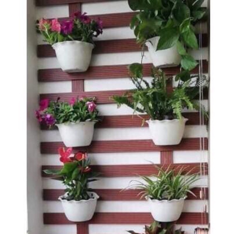 Chậu ốp tường trồng cây màu trắng - Chậu nhựa treo tường hình bán nguyệt viền tim kt 22x26cm