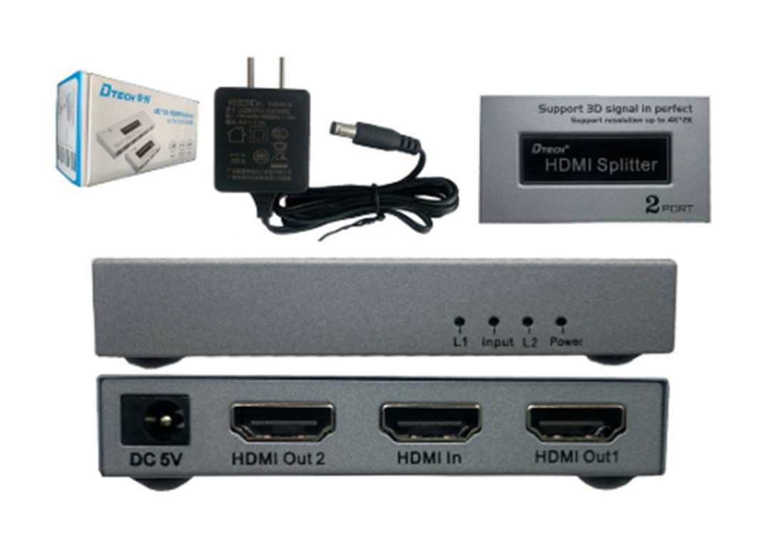 Bộ hub chia HDMI 1 ra 2 cổng 4K Dtech DT-7142A mini