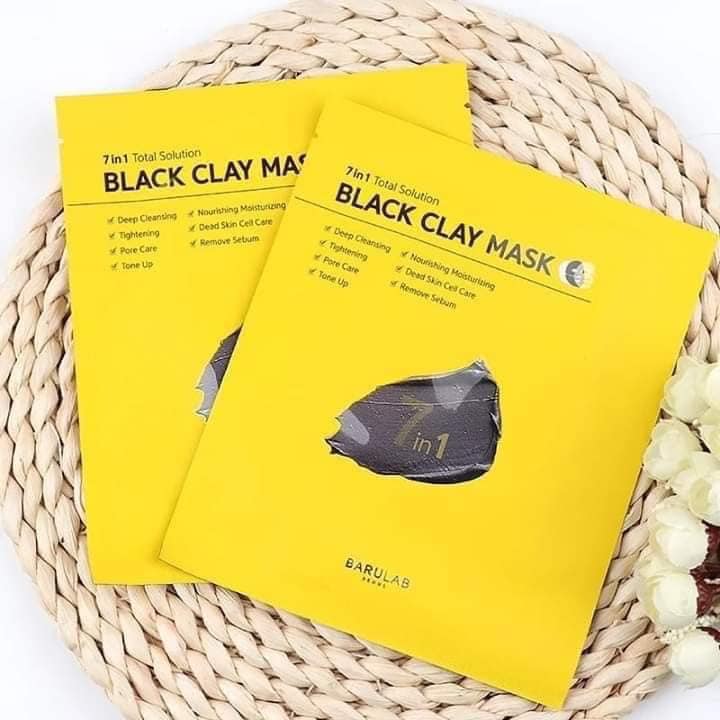 Hộp mặt nạ đất sét Barulab 7 in 1 Total Solution Black Clay Mask màu vàng (Hộp 5 miếng)