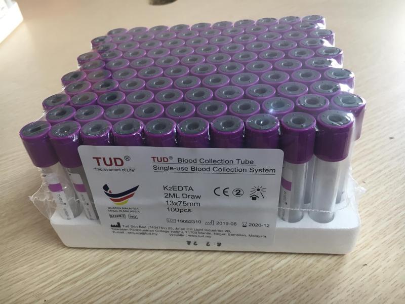 Ống nghiệm máu chân không EDTA K2 2ml TUD Malaysia nhập khẩu