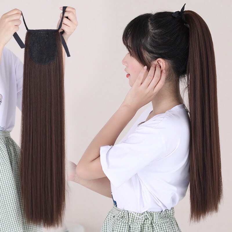 [Shop Uy Tín] Cột Tóc Giả Thẳng Đủ Độ Dài Đủ Màu Có Dây Cột Và Cài Chắc Chắn