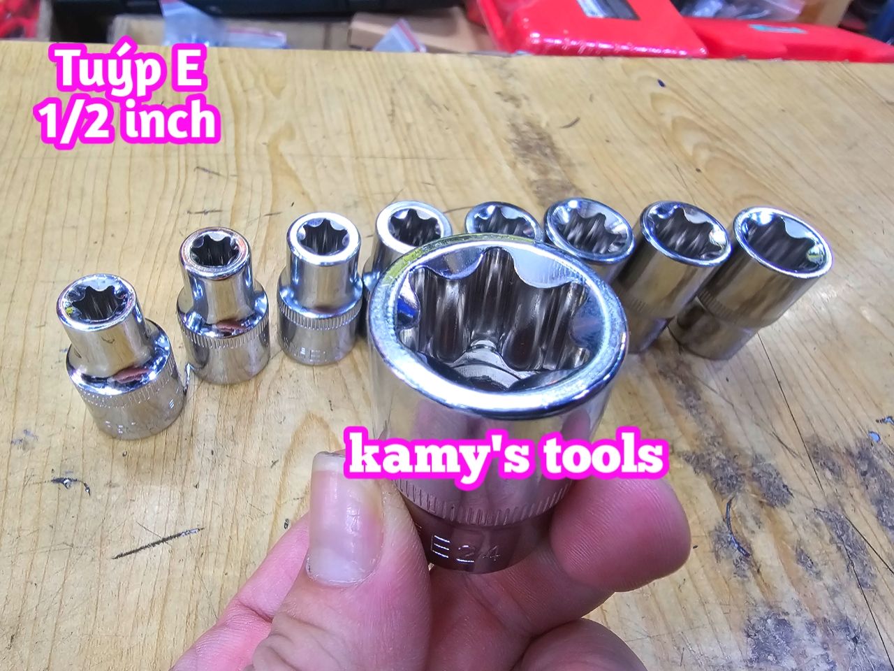 [HCM]Bộ Tuýp E 9 Cục Thép lỗ 1/2 inch Chrome Vanadium E10-E24 Bộ Khẩu E Đầu Khẩu E