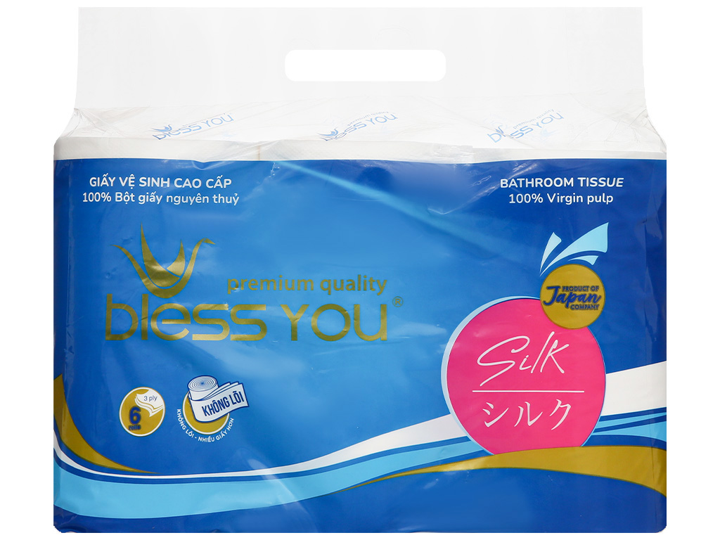 Lốc 6 cuộn giấy vệ sinh Blessyou Silk không lõi