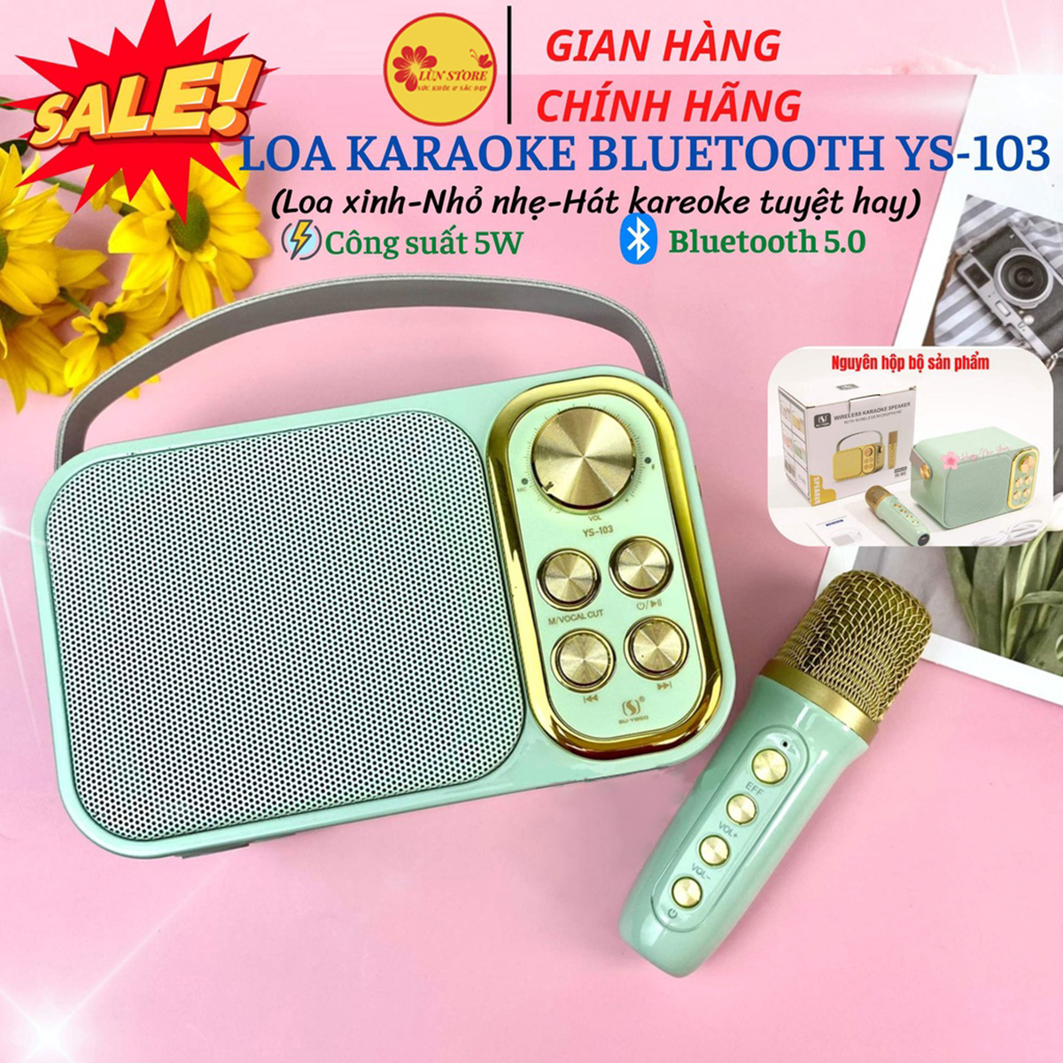 Loa bluetooth hát karaoke YS 103, Loa Bluetooth mini Kèm 1 Mic thiết kế nhỏ gọn xinh xắn âm thanh hay trầm ấm pin trâu tiện lợi đủ kết nối, Loa Bluetooth Không Dây, Loa Nghe Nhạc Xách Tay Di Động Nhỏ Gọn, Âm Thanh Chất Lượng