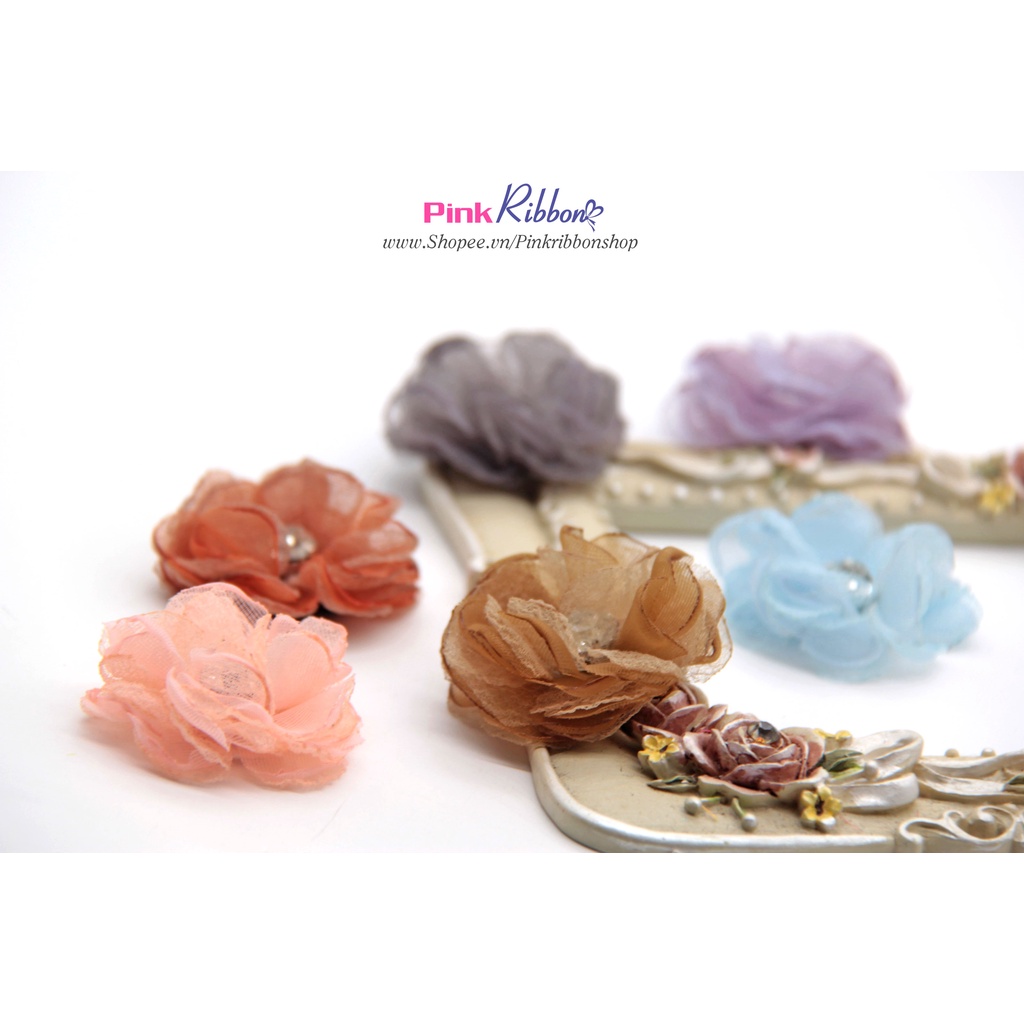 Hoa voan mờ pha voan xốp làm phụ liệu may mặc, thời trang