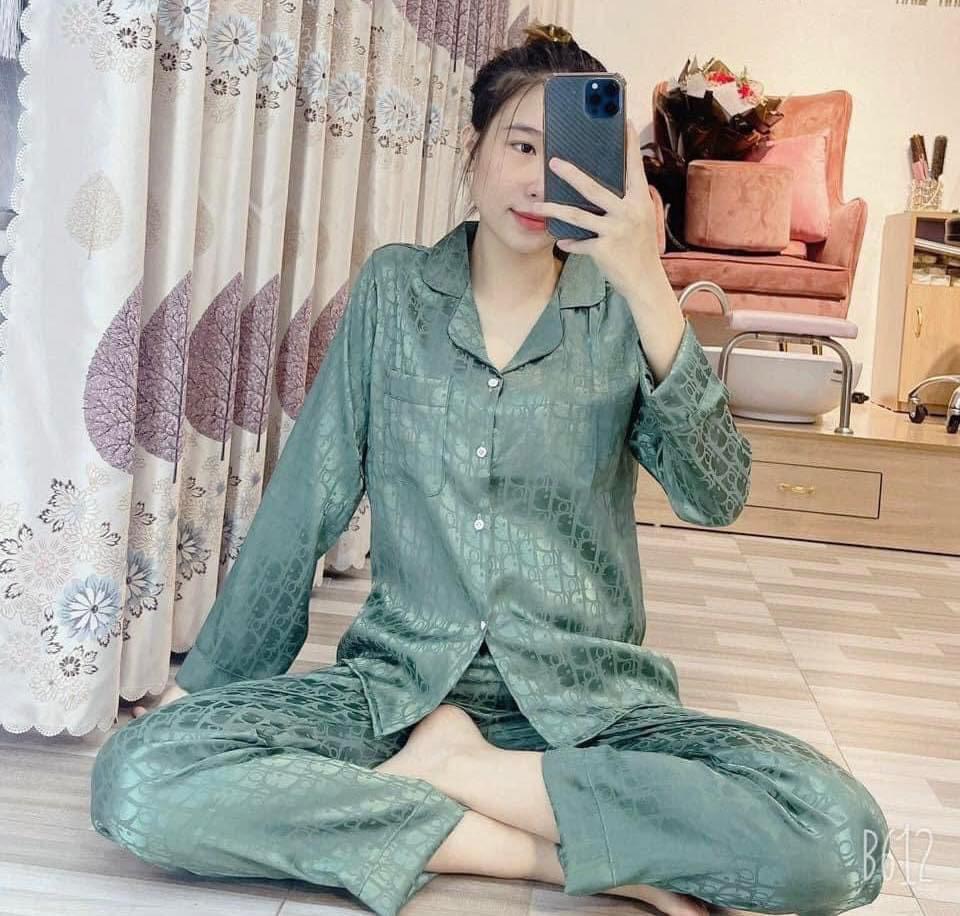 Bộ Pijama Lụa Gấm Cao Cấp Áo Tay Dài - Quần Dài