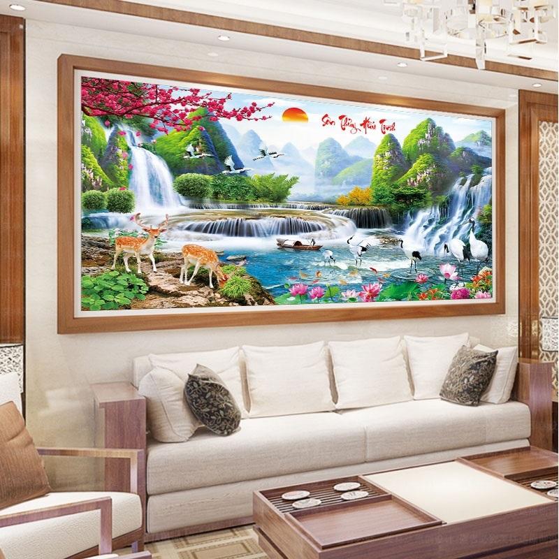 [HCM]TRANH THÊU PHONG CẢNH CHỈ LỤA  THÊU KÍN- TRANH CHƯA THÊU