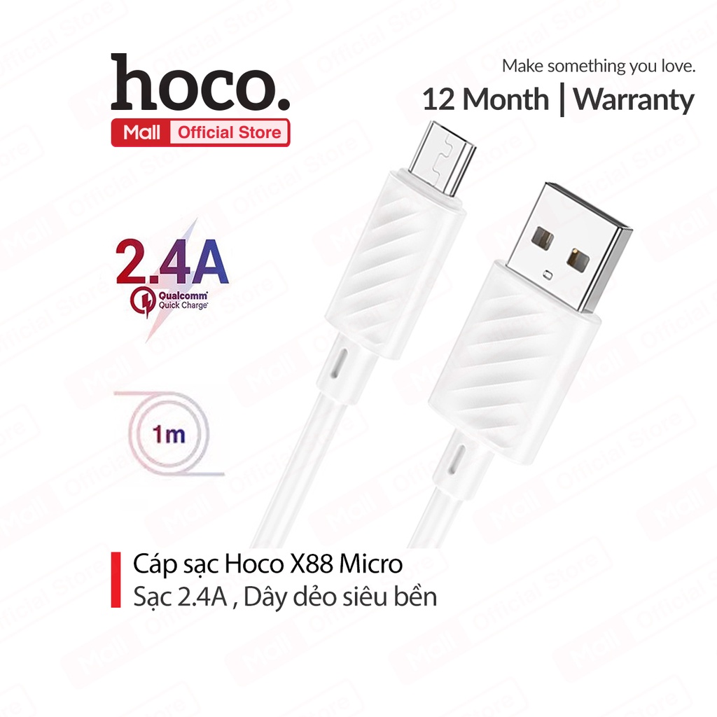 Cáp sạc Hoco X88 Micro sạc nhanh 2.4A đồng bộ data cho Android dài 1M