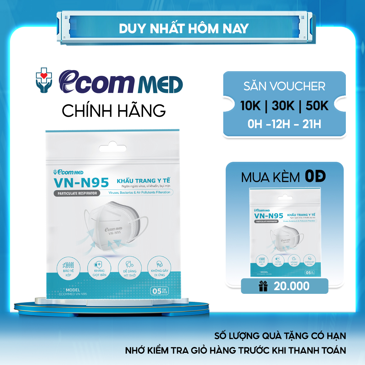 Combo 50 Cái Khẩu Trang N95 EcomMed (10 Bịch)