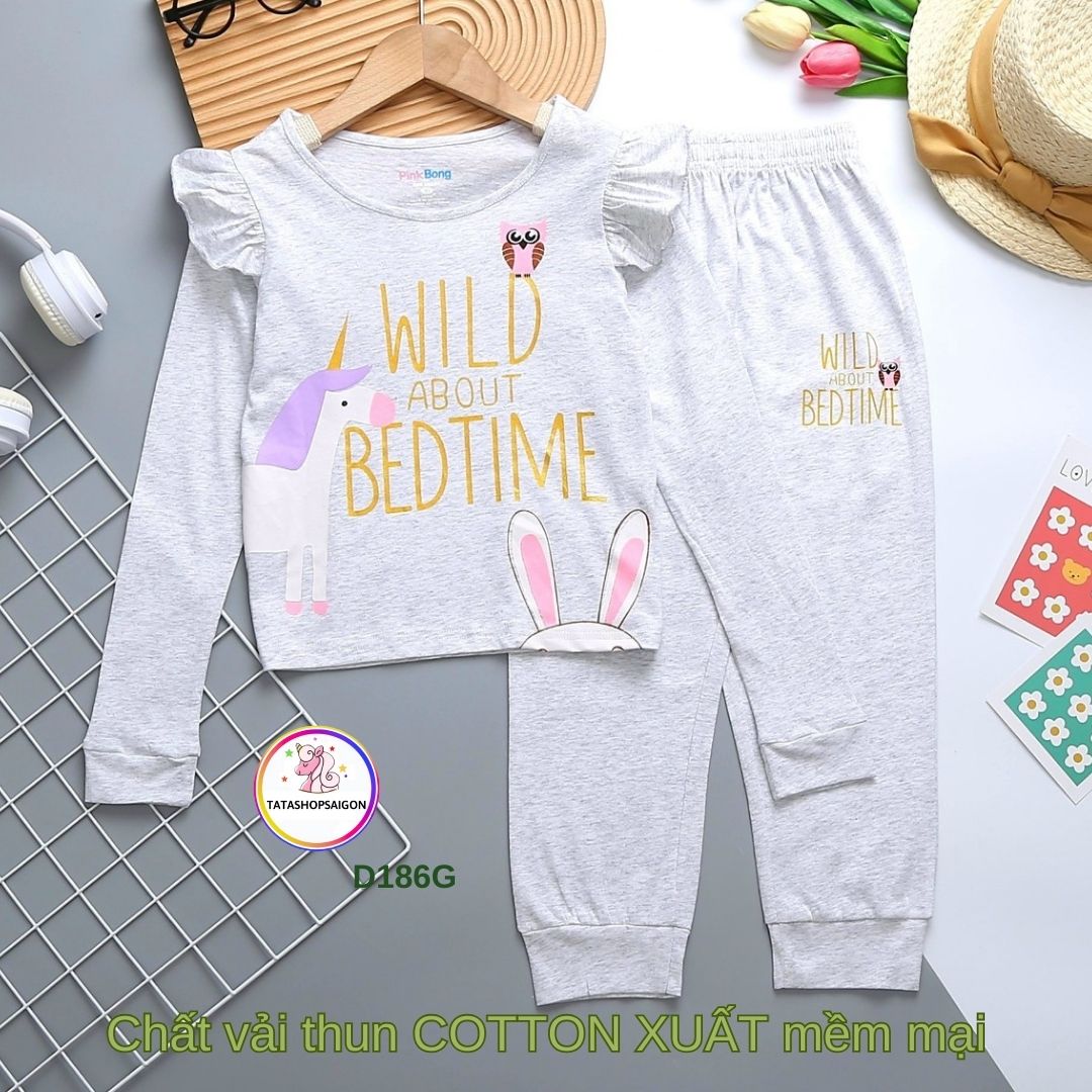 [HCM]Đồ bộ tay dài quần cho bé gái size đại từ 11 đến 42kg D186