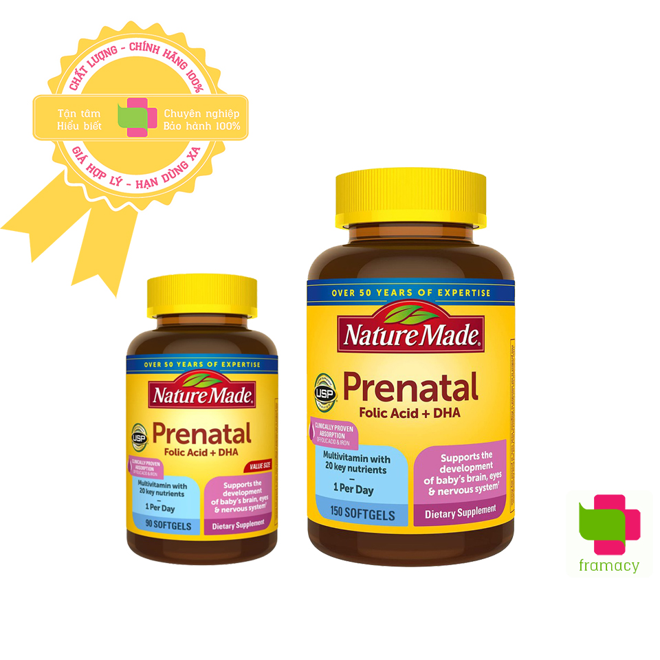 Vitamin tổng hợp bầu Nature Made Prenatal Multi + DHA, Mỹbổ sung dinh dưỡng