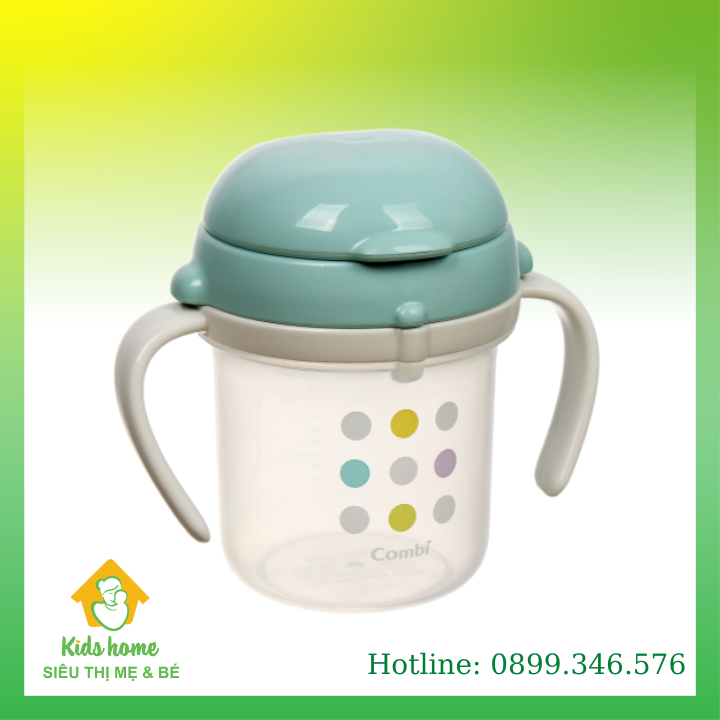 Bình tập uống nước chấm bi bước 3 Combi Mug (màu xanh ngọc)