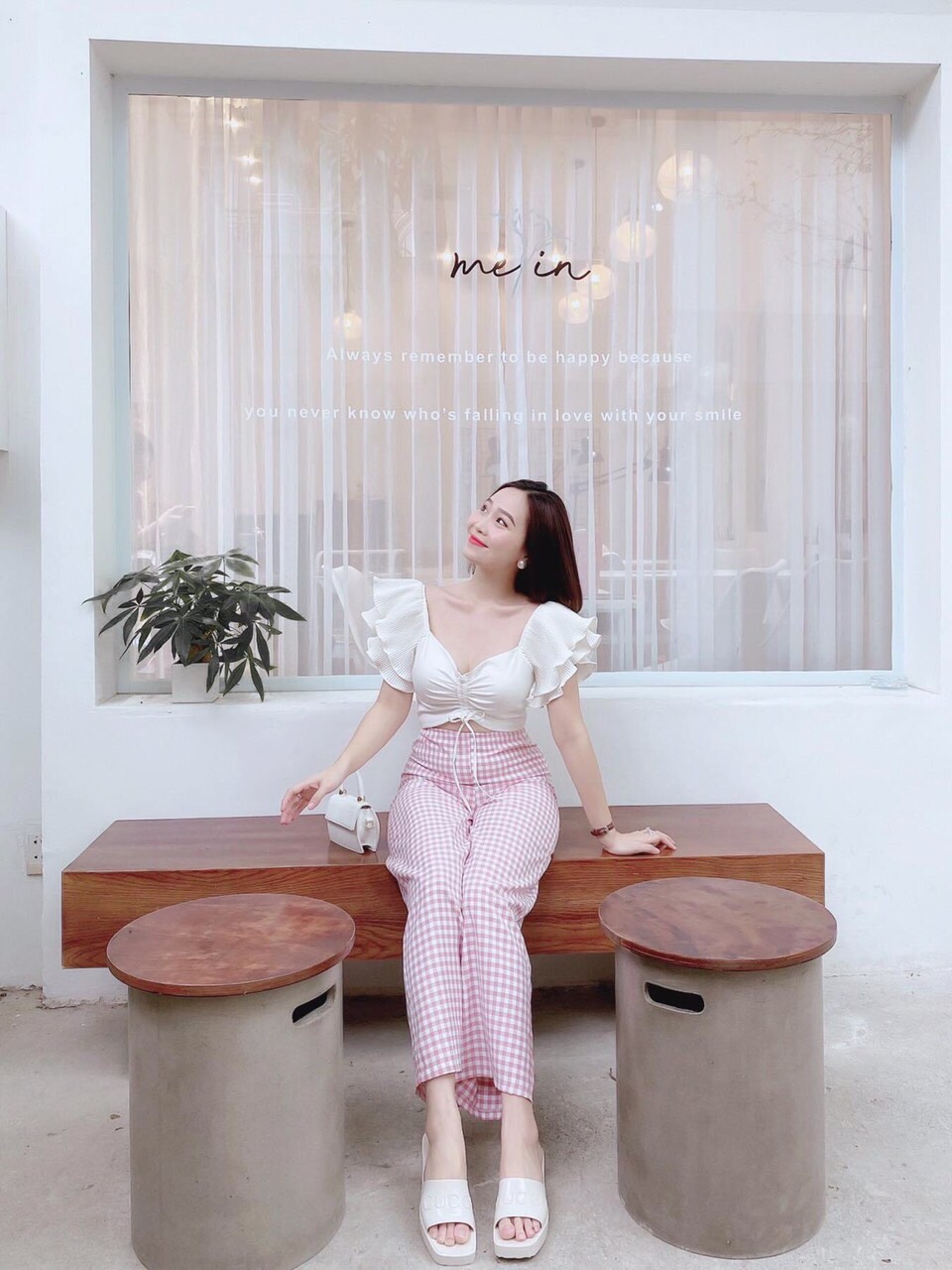 Set bộ nữ áo cánh tiên croptop quần dài caro