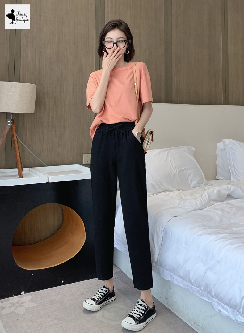 Quần baggy nữ chất vải đũi phong cách Hàn Quốc