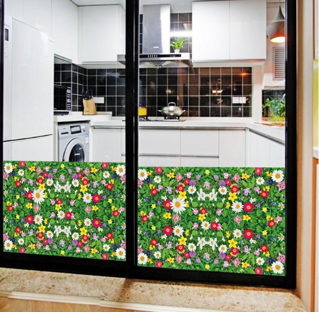 Decal trang trí Thảm Cỏ Hoa Cúc sắc màu 02