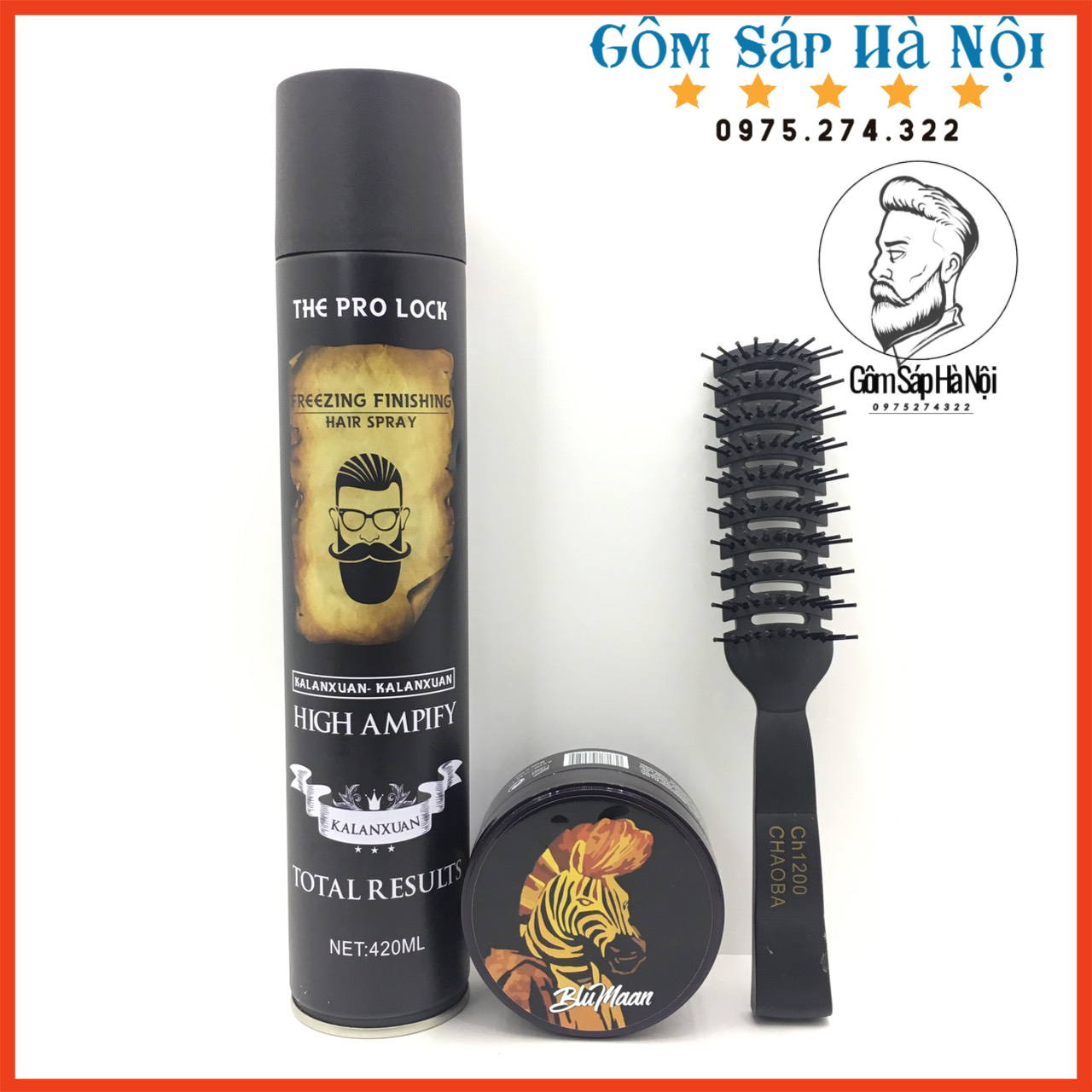 Combo gôm xit tóc the pro lock 400ml + sáp vuốt tóc nam blumaan cavalier heavy clay