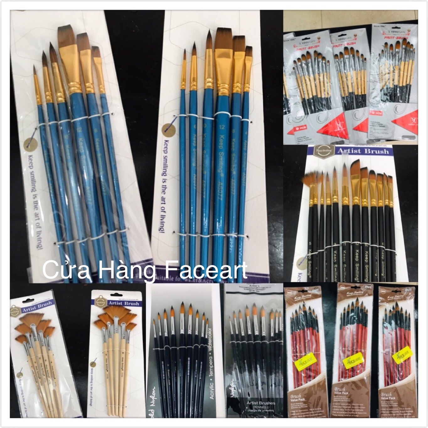 Bộ cọ 12 cây / 8 cây / 6 cây vẽ màu nước , màu Acrylic , vẽ Sơn dầu , hoá trang vẽ mặt chuyên nghiệp - Cọ tròn, cọ bản