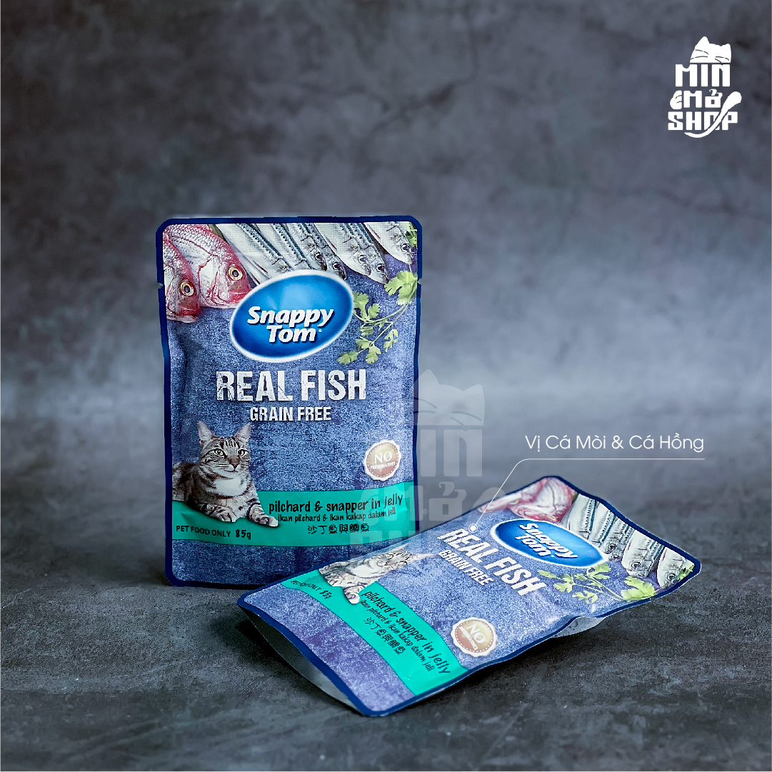 Pate Snappy Tom cho mèo gói 85g Real Fish & Real Meat