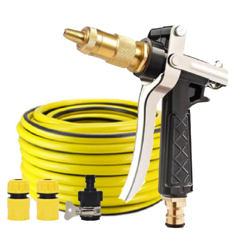 Vòi nước vòi phun nước rửa xe tưới cây tăng áp thông minh + bộ dây bơm nước 20m cao cấp TLG 236498 đầu đồng, cút, nối đen(vàng)