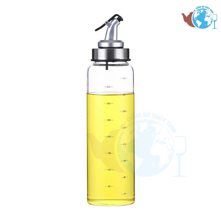Bình thủy tinh đựng dầu ăn cao cấp 500ml có chia vạch, bình, hũ, chai thủy tinh có nắp chiết rót tiện lợi sang trọng