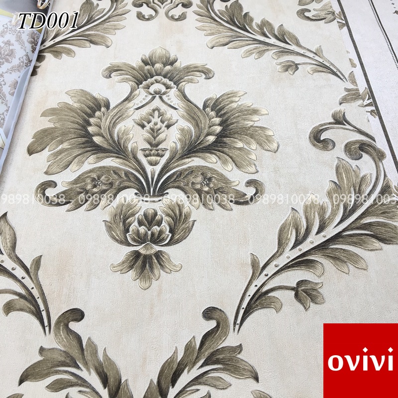 Giấy dán tường phòng ngủ HOA VĂN 3D NỔI không keo dán bằng keo ngoài. Giấy dán tường phòng khách tân cổ điển châu âu sang trọng
