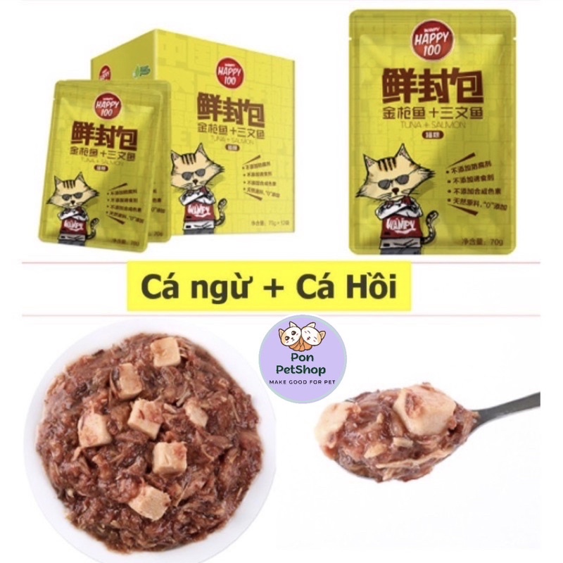 Pate Wanpy Happy 100 Cho Mèo Gói 70G Đủ Vị Hấp Dẫn