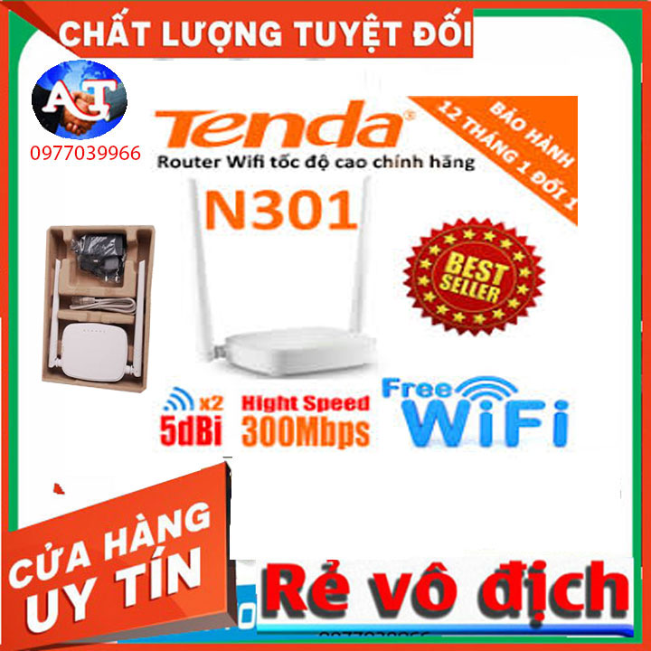 Bộ phát wifi tenda n301 300mbps 2 râu