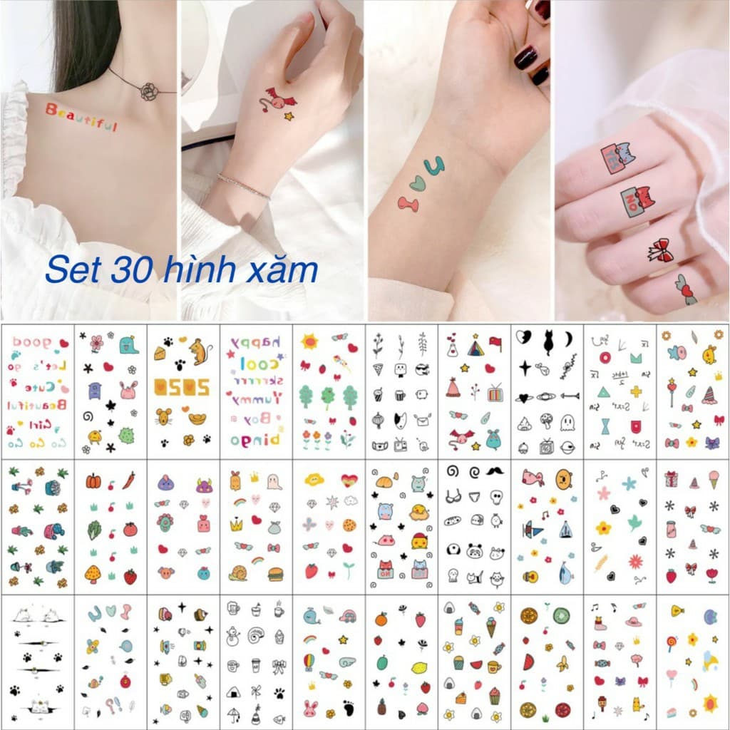 Hot trend] Combo 30 Hình Xăm Nước Hình xăm dán tatoo mini stickers ...