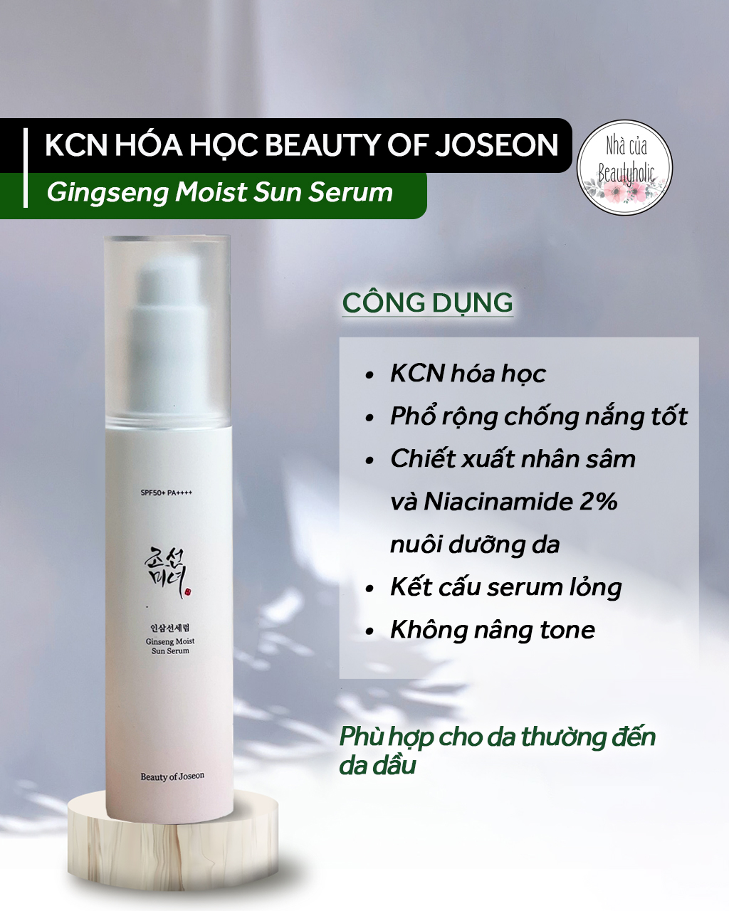 Chống nắng dạng serum beauty of joseon ginseng moist sun serum