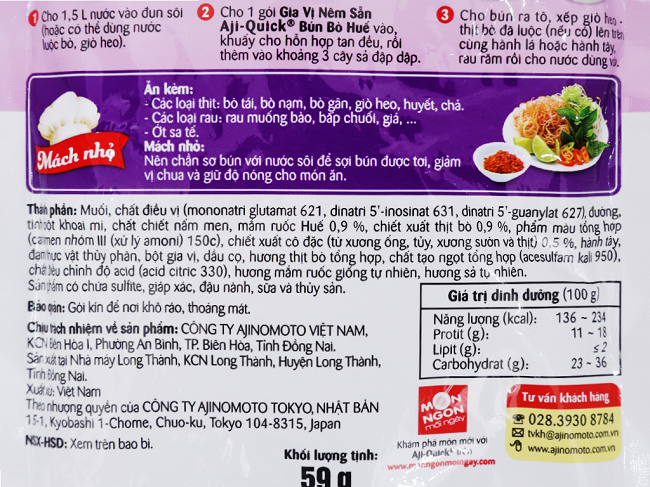 Gia vị nêm sẵn Aji-Quick Bún Bò Huế (59g)