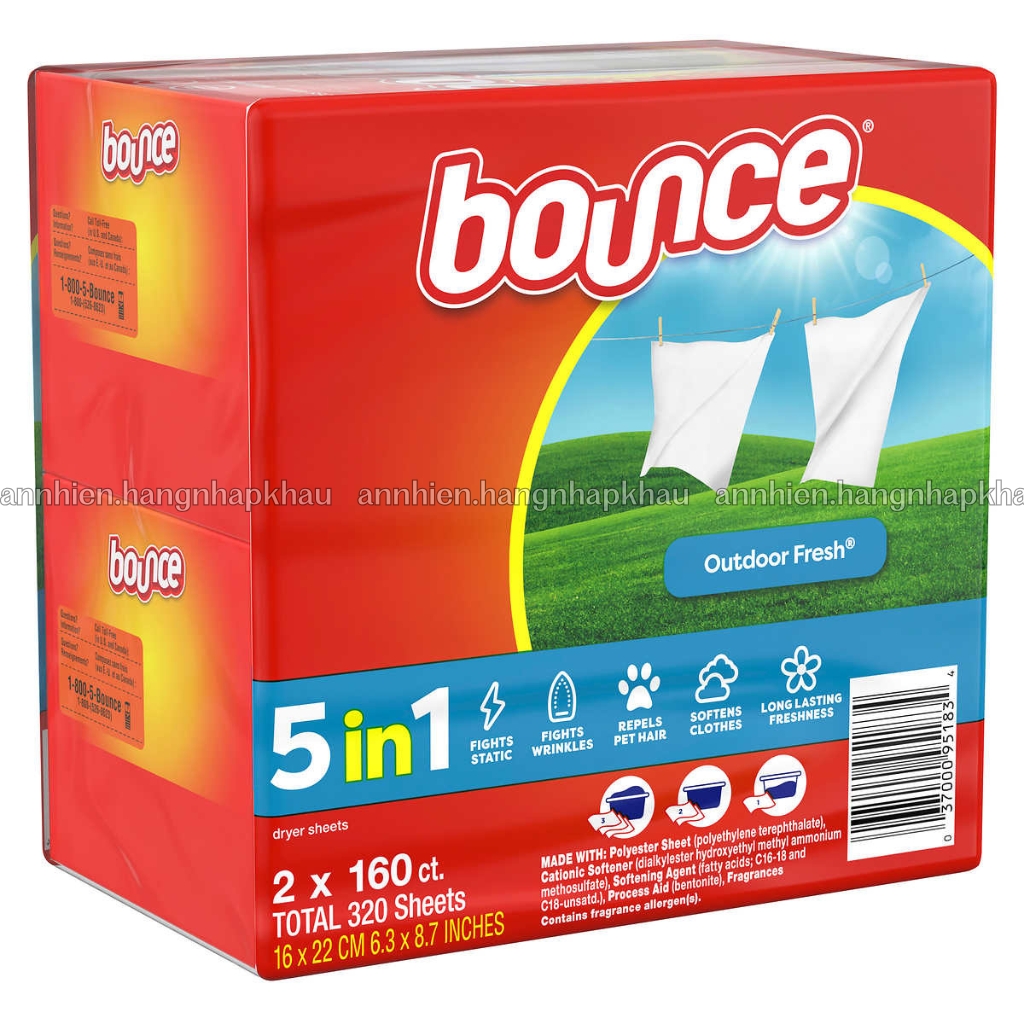 Giấy thơm sấy quần quần áo Bounce làm mềm vải, chống ẩm mốc, tĩnh điện mùa khô