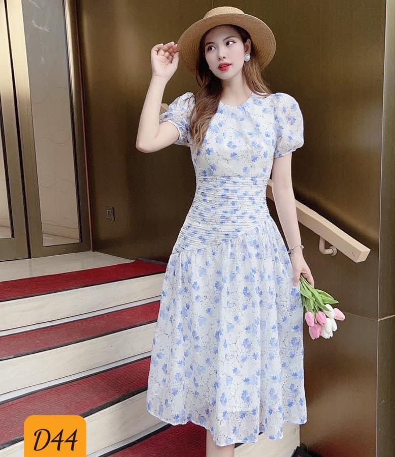 Đầm voan, đầm tiểu thư in hoa xếp li, đầm công sở, đầm dạo phố
