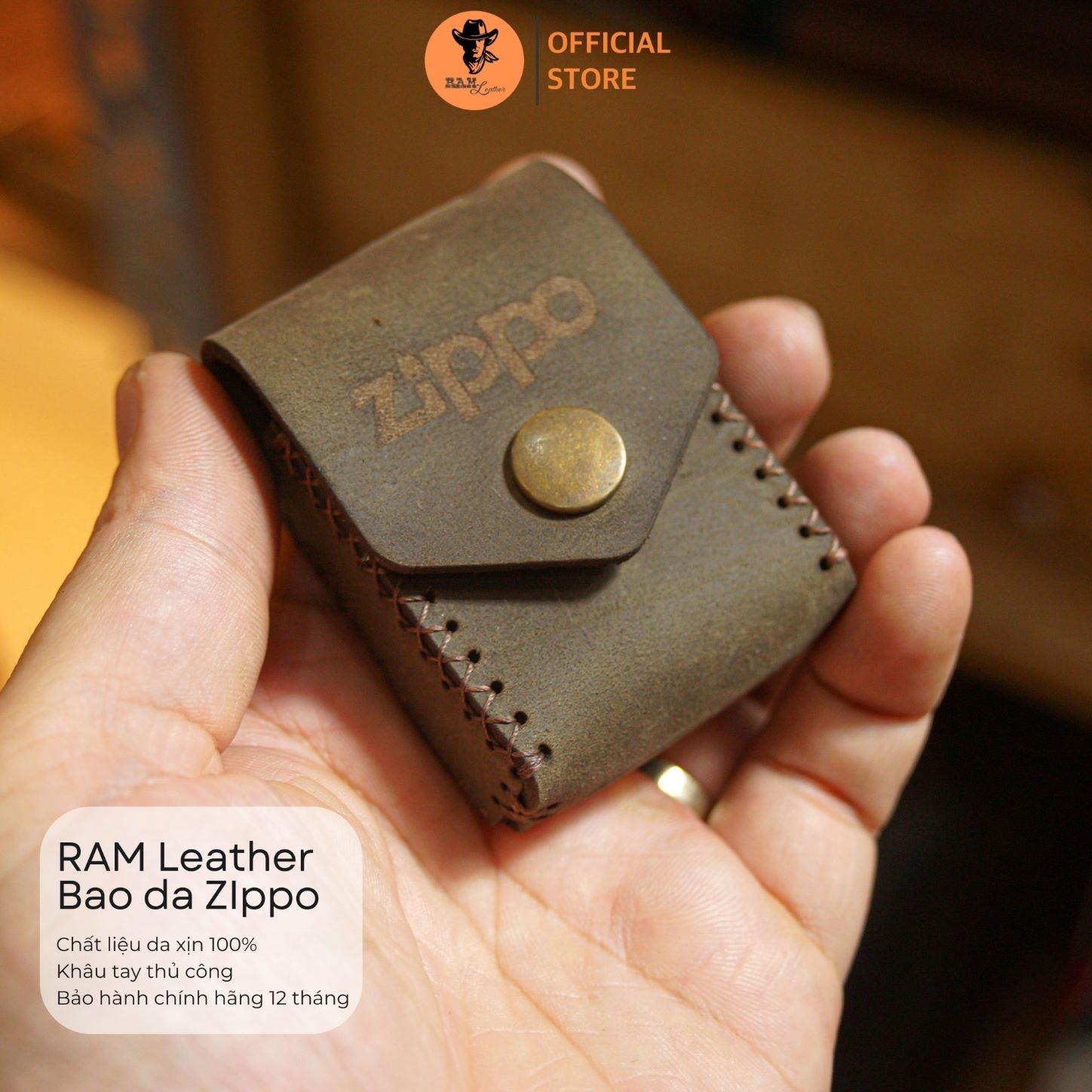 Bao da Siêu bền Zippo Da bò thật Màu Nâu Đất - RAM Leather