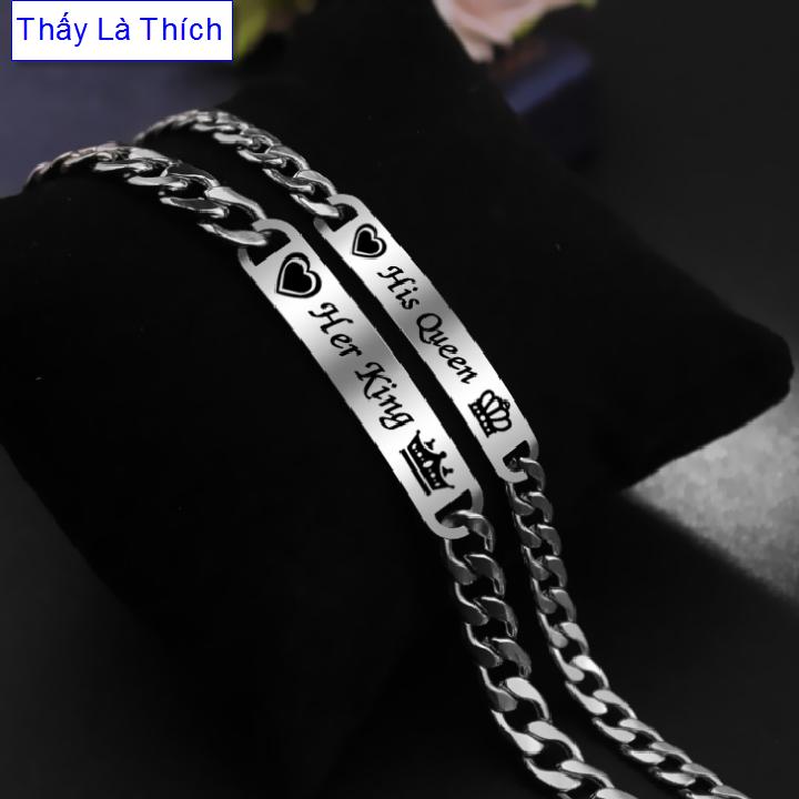 Bangles couple stainless steel saw is like the silver color carved letters his Queen, her King-selling price as above is 1 pair as picture-commitment 1 Đổi 1 if Hoen, rust