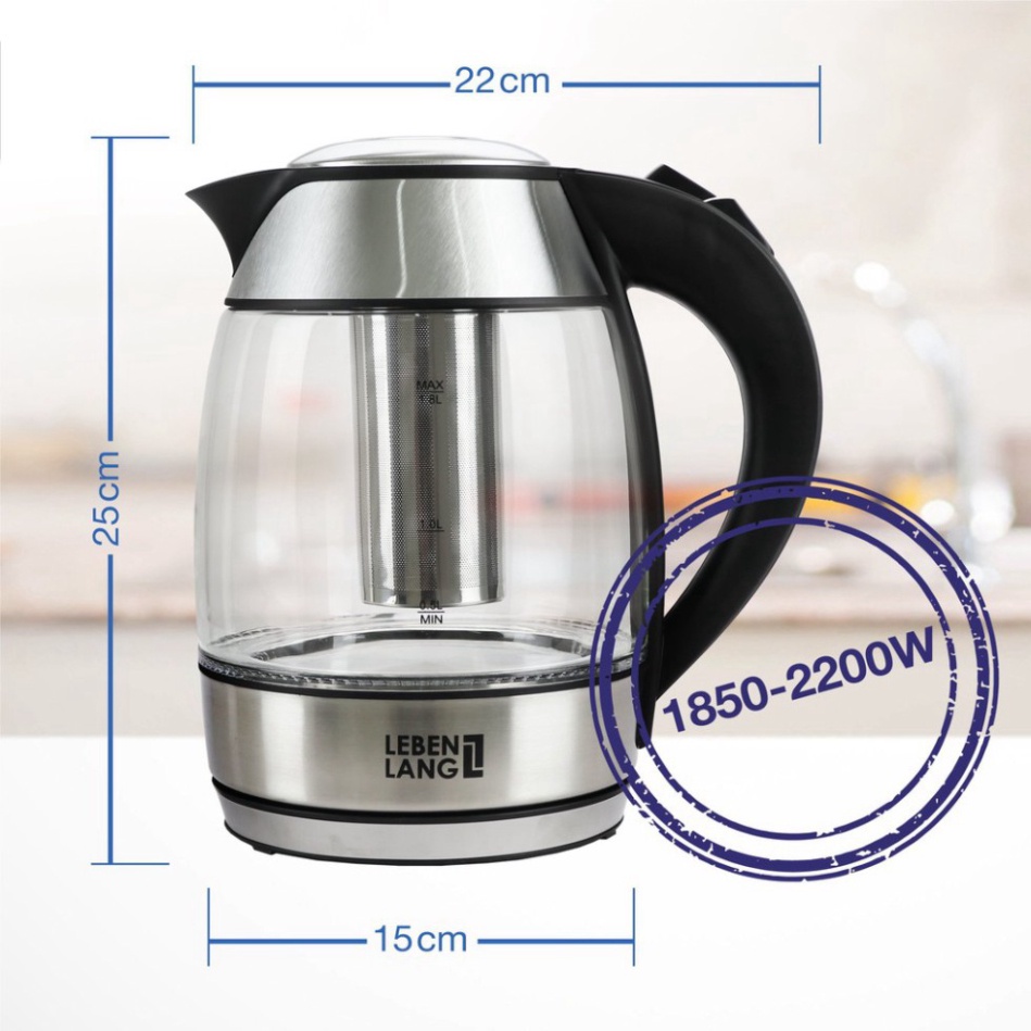 Ấm siêu tốc bình siêu tốc thủy tinh của Đức LEBENLANG LBE2819 1.8L
