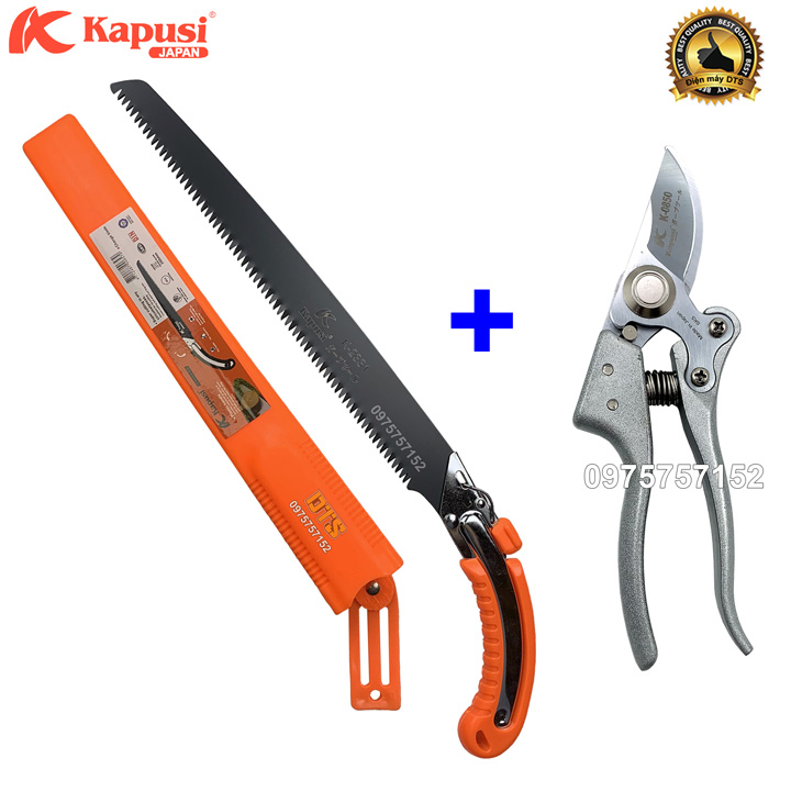 Bộ cưa gỗ cầm tay thép đen và Kéo cắt cành Nhật Kapusi Japan lưỡi thép SK-5 siêu bền - siêu sắc
