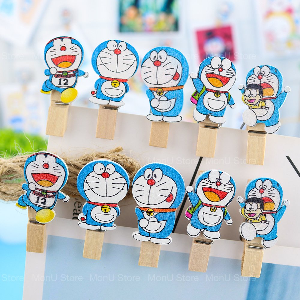 Kẹp gỗ kẹp ảnh SET 10 cái hình Doraemon dễ thương cute TooYoo BK00791
