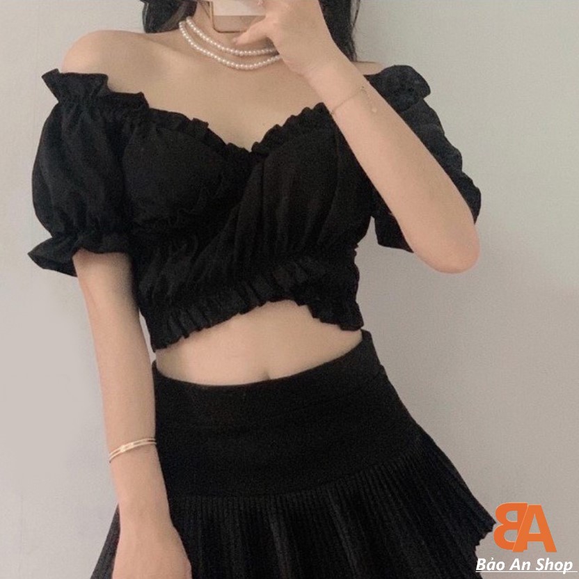 [HCM]Áo kiểu nữ kate lụa nhún dây cột eo croptop FreeSize dưới 53kg