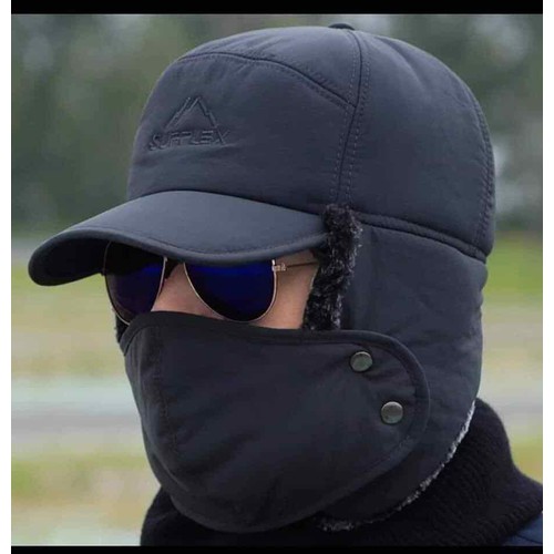 Mũ lót lông trùm đầu kèm khẩu trang Màu xanh tím than Chống tia UV, bảo vệ da mặt vùng cổ và mặt, Mũ lưỡi trai chống nắng chu vi vòng đầu 56-58cm